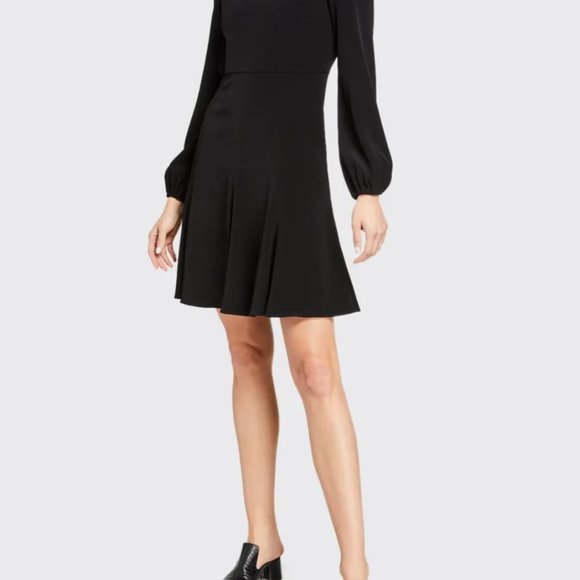 NWT Co Collections Peasant Sleeve Short Dress in Black Stretch Crepe in Sz Small - Picture 1 of 9